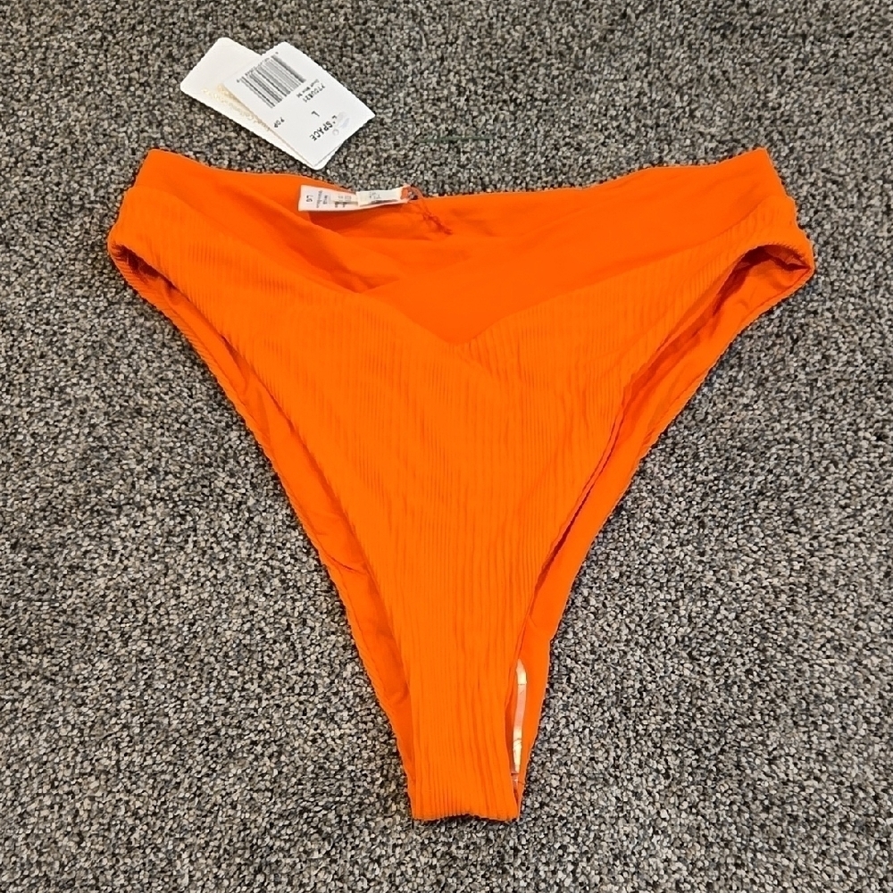 NWT L Space Women Court Vibrant Orange Bikini Bottom Bitsy Cut Swim L